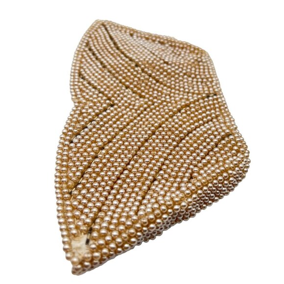 Vintage La Regale Faux Pearl Beaded Japan Zip Top Clutch Purse Bag Cream Gold - Picture 4 of 9